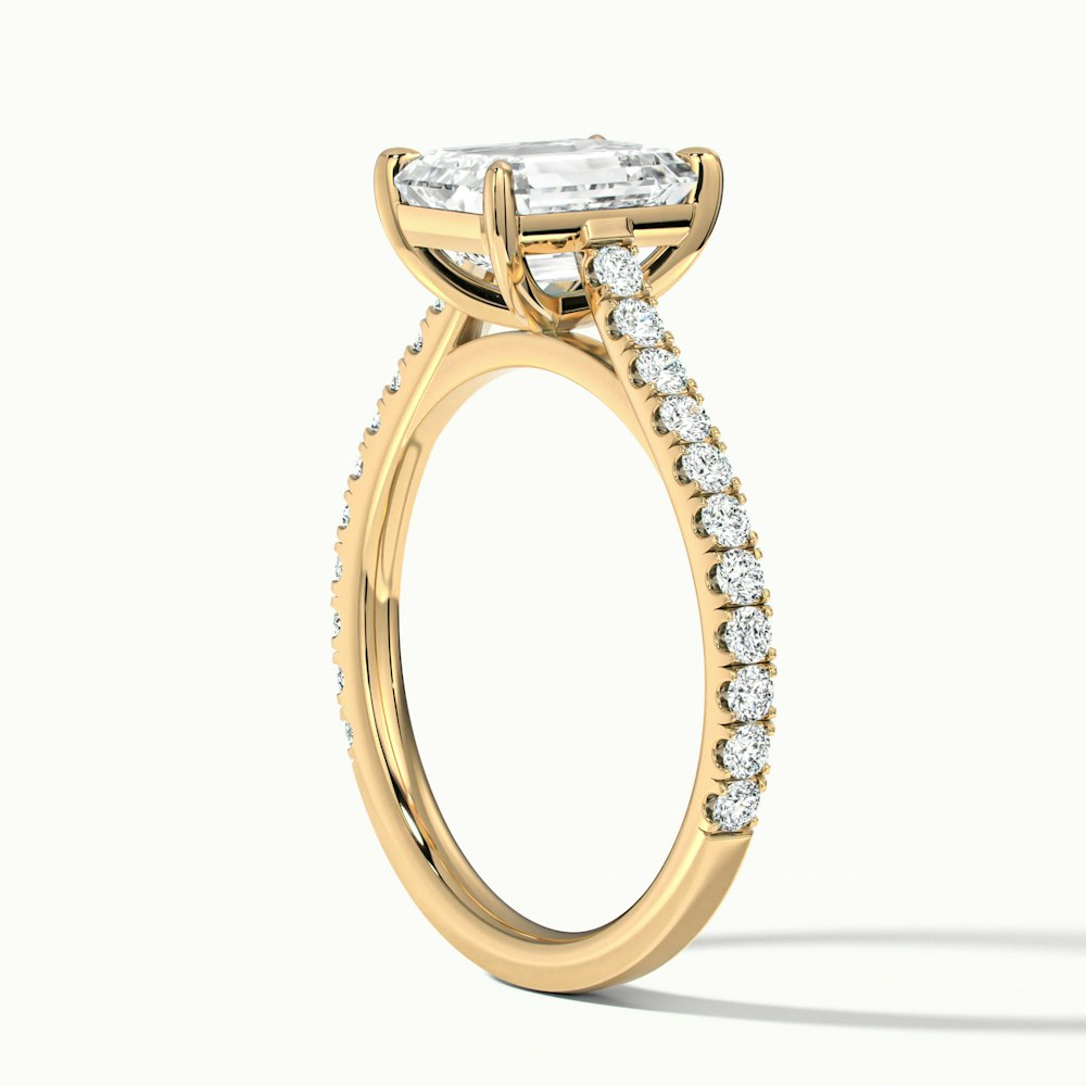 Macy 3 Carat Emerald Cut Solitaire Scallop Moissanite Diamond Ring in 14k Yellow Gold