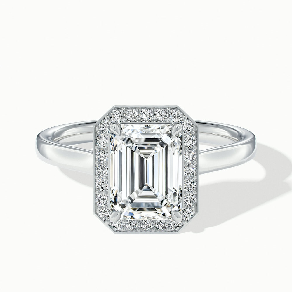 Lara 5 Carat Emerald Cut Halo Moissanite Diamond Ring in 14k White Gold