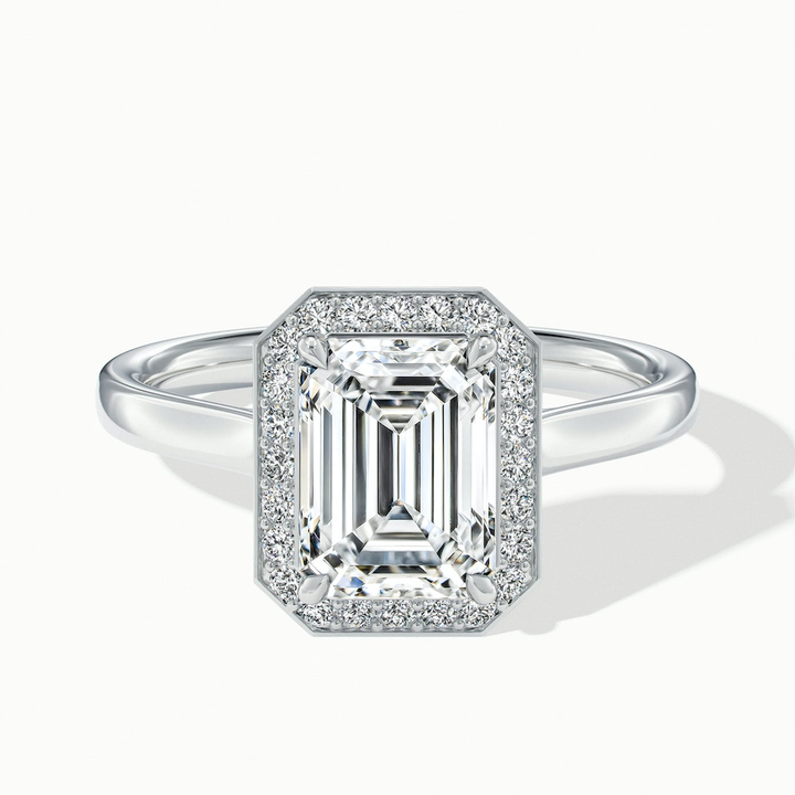 Lara 4.5 Carat Emerald Cut Halo Moissanite Diamond Ring in 14k White Gold