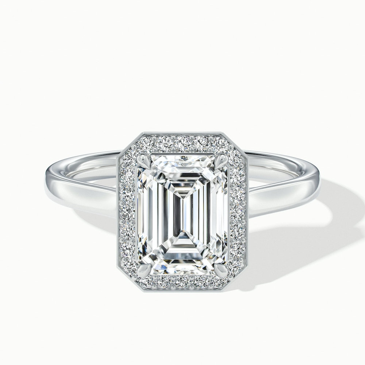 Lara 5 Carat Emerald Cut Halo Moissanite Diamond Ring in 10k White Gold