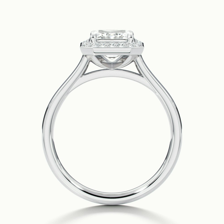 Lara 3.5 Carat Emerald Cut Halo Moissanite Diamond Ring in 14k White Gold