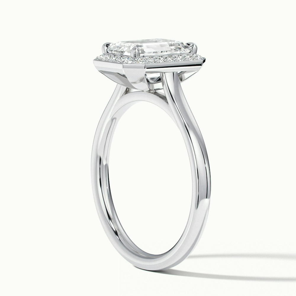 Ila 3 Carat Emerald Cut Halo Lab Grown Engagement Ring in 14k White Gold