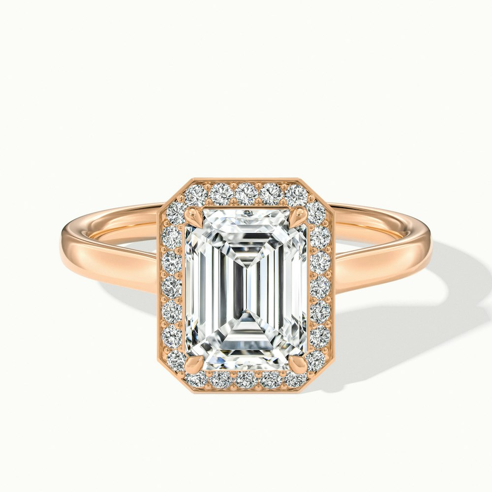 Lara 5.5 Carat Emerald Cut Halo Moissanite Diamond Ring in 10k Rose Gold