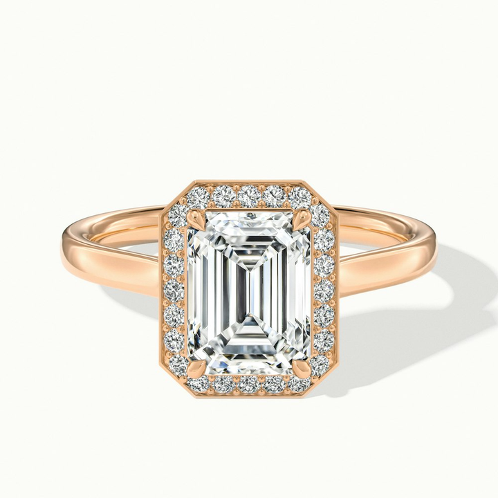 Lara 5.5 Carat Emerald Cut Halo Moissanite Diamond Ring in 10k Rose Gold