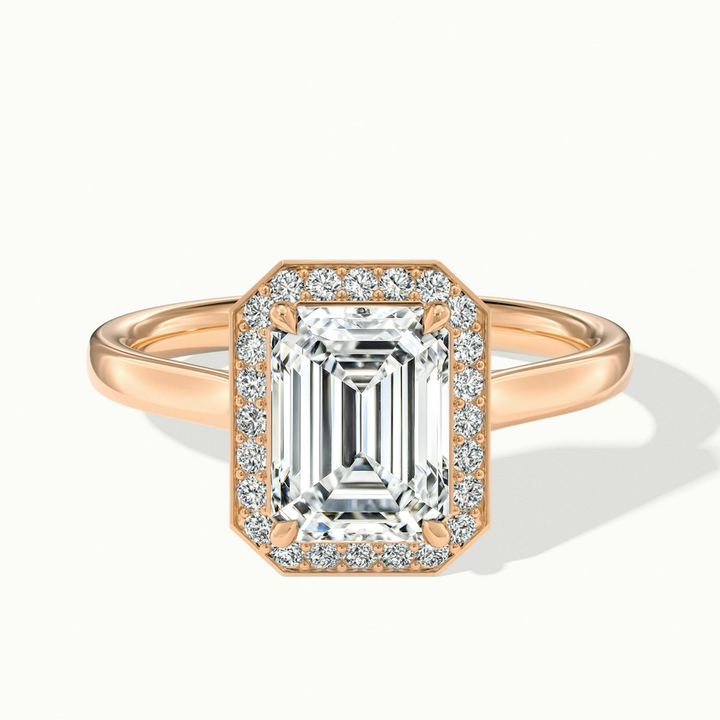Lara 3.5 Carat Emerald Cut Halo Moissanite Diamond Ring in 10k Rose Gold