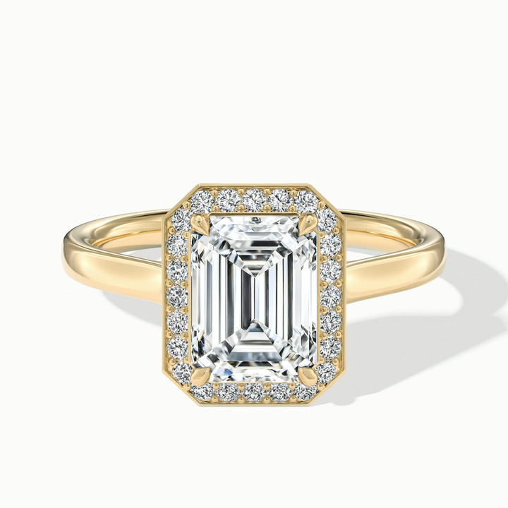 Lara 1 Carat Emerald Cut Halo Moissanite Diamond Ring in 14k Yellow Gold