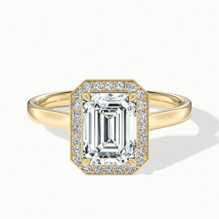 Lara 3 Carat Emerald Cut Halo Moissanite Diamond Ring in 14k Yellow Gold