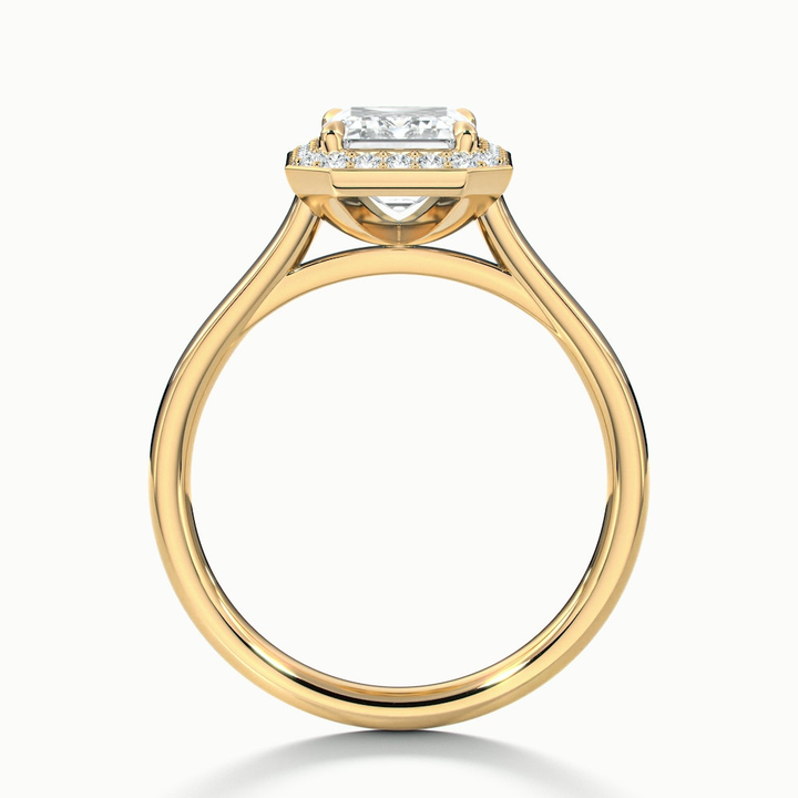 Lara 3 Carat Emerald Cut Halo Moissanite Diamond Ring in 14k Yellow Gold