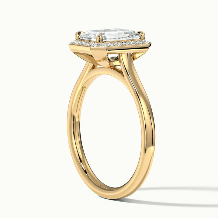 Ila 3 Carat Emerald Cut Halo Lab Grown Engagement Ring in 18k Yellow Gold