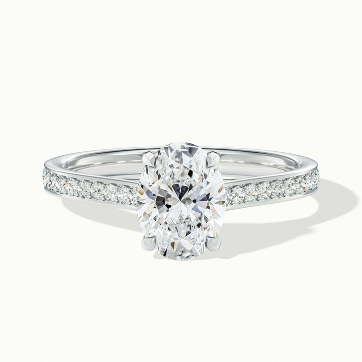 Carla 2 Carat Oval Cut Solitaire Pave Moissanite Diamond Ring in 18k White Gold