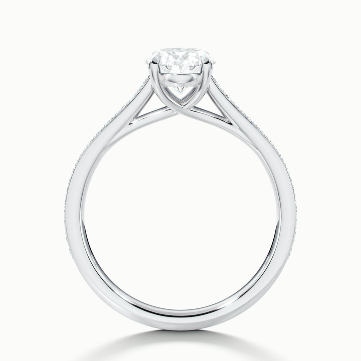 Carla 2 Carat Oval Cut Solitaire Pave Moissanite Diamond Ring in 18k White Gold