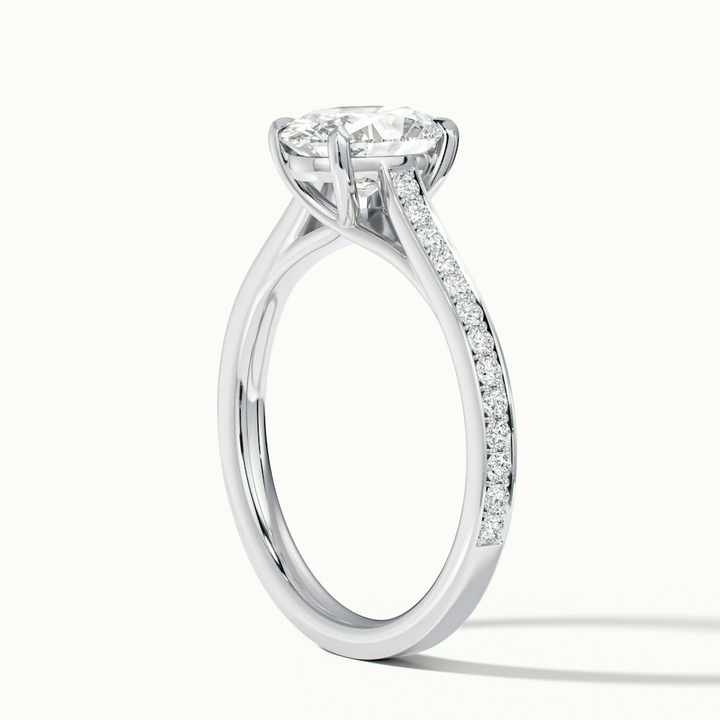 Carla 4 Carat Oval Cut Solitaire Pave Moissanite Diamond Ring in 14k White Gold