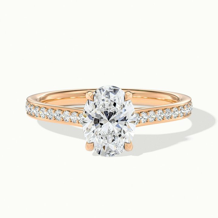 Sky 1 Carat Oval Cut Solitaire Pave Lab Grown Engagement Ring in 18k Rose Gold