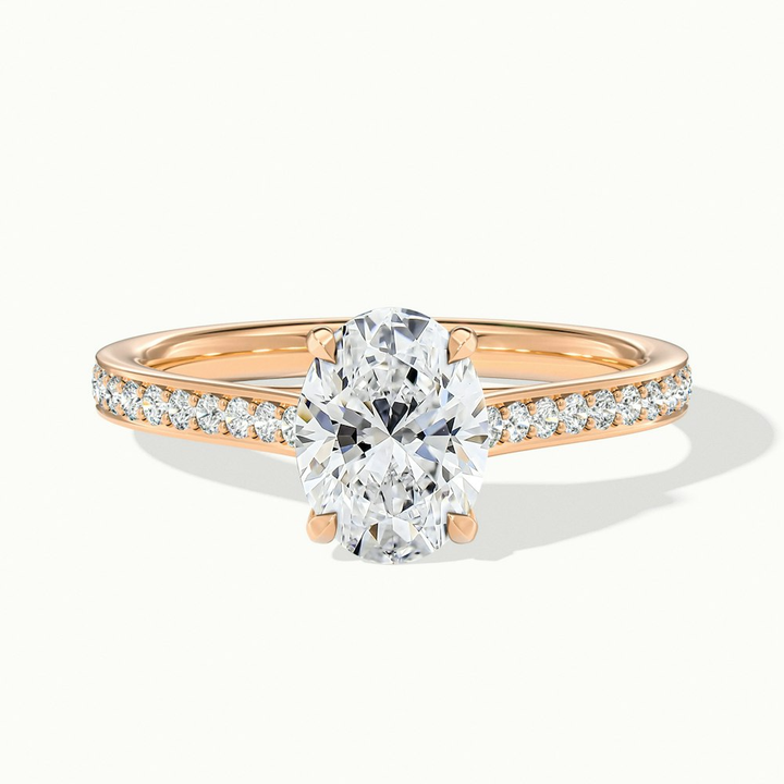Carla 1 Carat Oval Cut Solitaire Pave Moissanite Diamond Ring in 10k Rose Gold