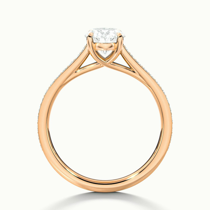 Carla 1 Carat Oval Cut Solitaire Pave Moissanite Diamond Ring in 18k Rose Gold