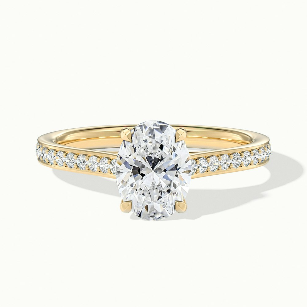 Carla 3.5 Carat Oval Cut Solitaire Pave Moissanite Diamond Ring in 14k Yellow Gold