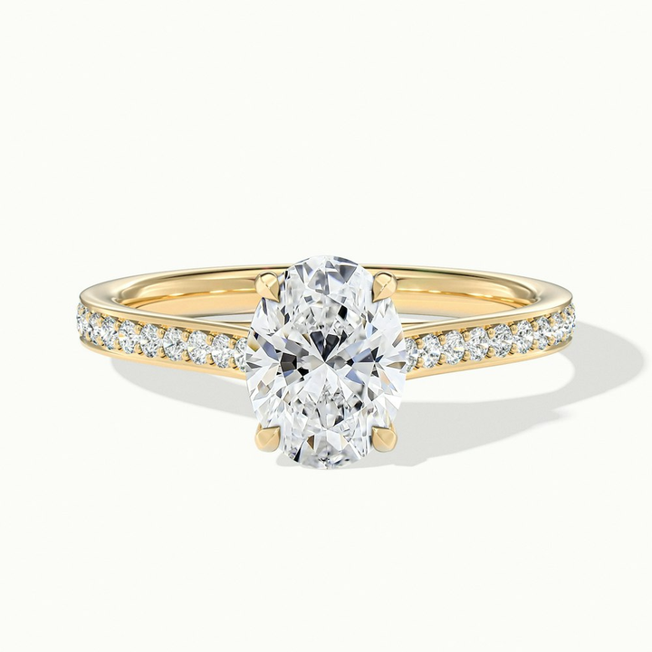 Carla 1 Carat Oval Cut Solitaire Pave Moissanite Diamond Ring in 10k Yellow Gold