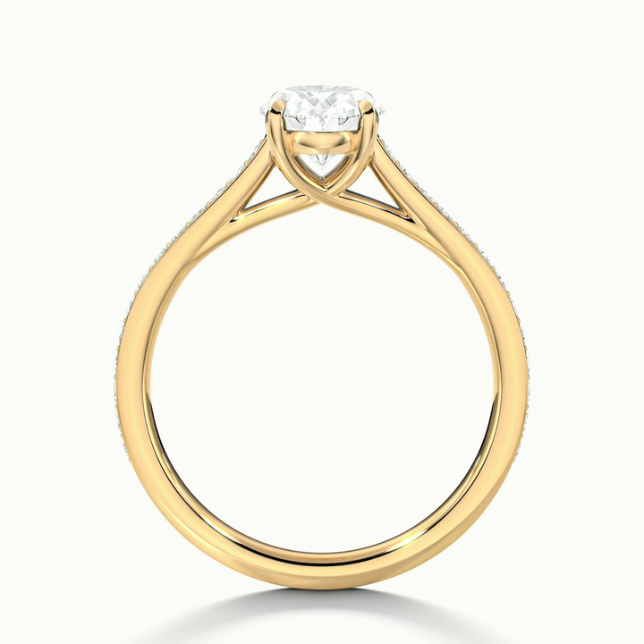 Carla 4 Carat Oval Cut Solitaire Pave Moissanite Diamond Ring in 14k Yellow Gold