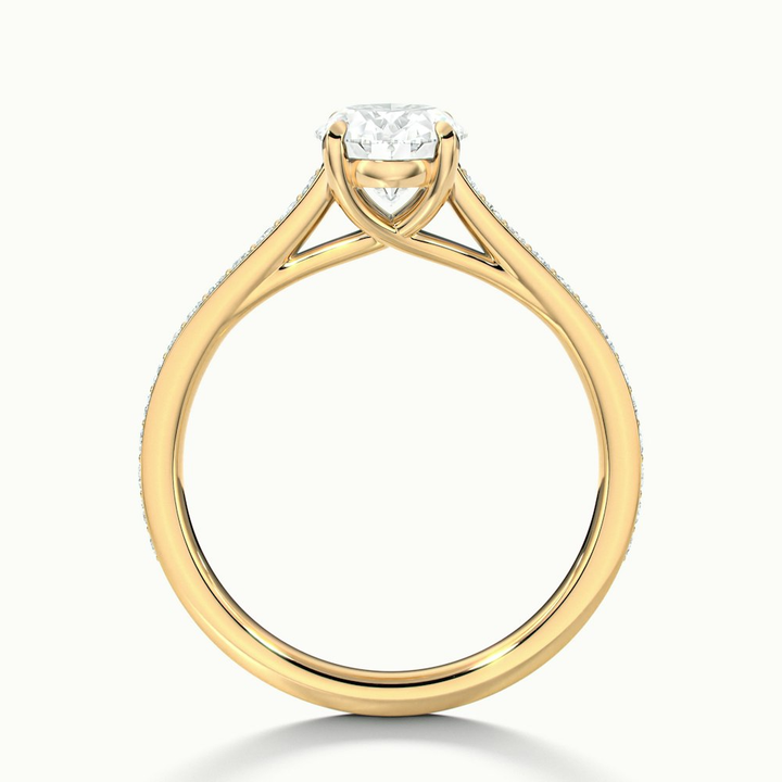 Carla 1 Carat Oval Cut Solitaire Pave Moissanite Diamond Ring in 14k Yellow Gold