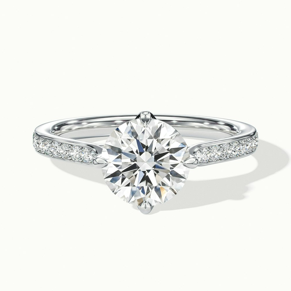 Anna 3 Carat Round Solitaire Pave Lab Grown Engagement Ring in 14k White Gold