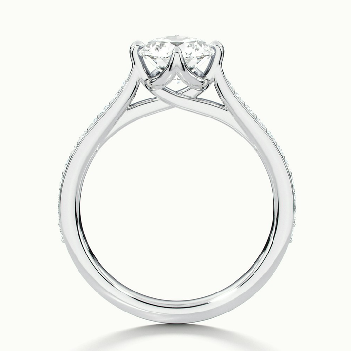 Anna 4 Carat Round Solitaire Pave Lab Grown Engagement Ring in 14k White Gold