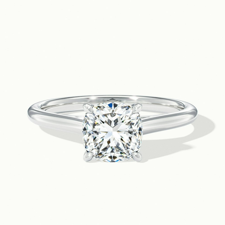 Aisha 2 Carat Cushion Cut Solitaire Moissanite Diamond Ring in 18k White Gold