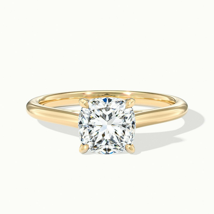 Aisha 1 Carat Cushion Cut Solitaire Moissanite Diamond Ring in 10k Yellow Gold