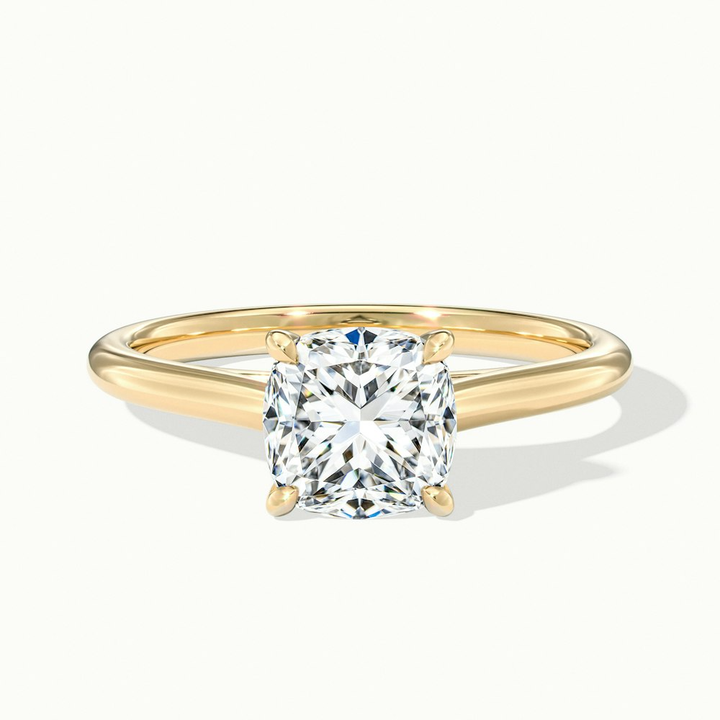 Joa 2.5 Carat Cushion Cut Solitaire Lab Grown Engagement Ring in 10k Yellow Gold