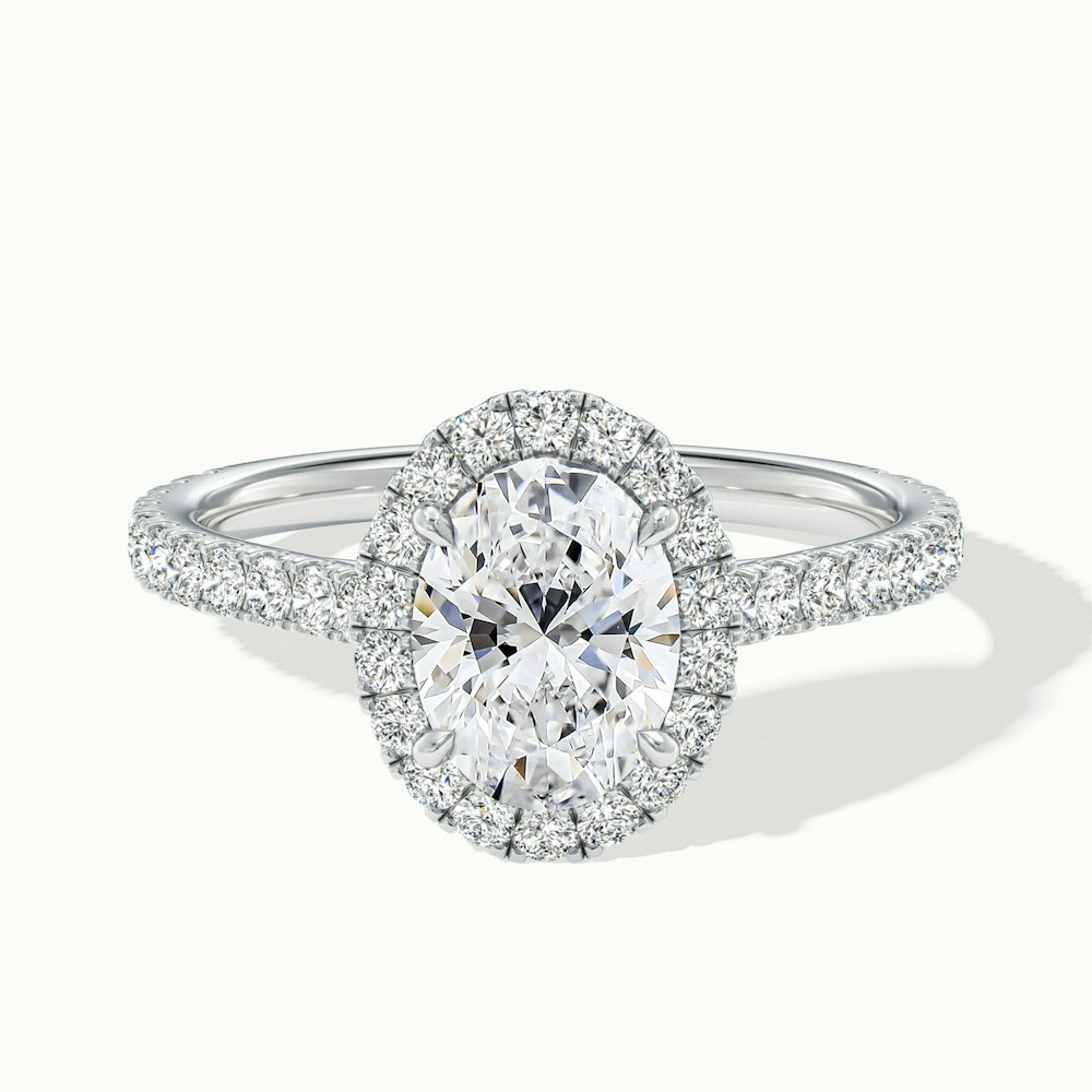 Zia 3 Carat Oval Halo Pave Lab Grown Engagement Ring in 18k White Gold