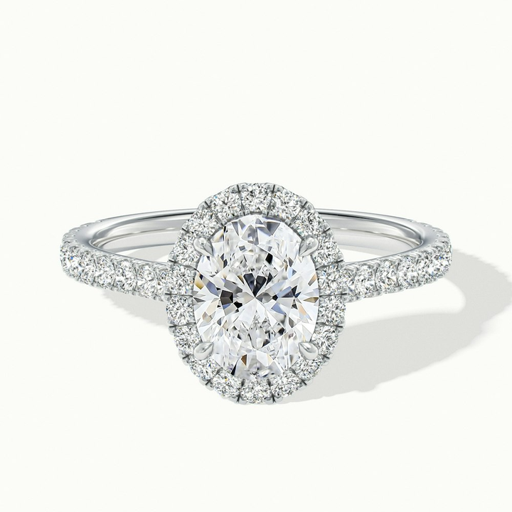 Zia 5 Carat Oval Halo Pave Lab Grown Engagement Ring in 18k White Gold