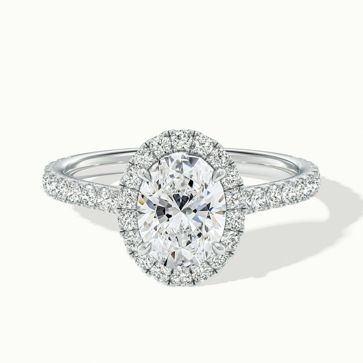 Zia 2 Carat Oval Halo Pave Lab Grown Engagement Ring in 14k White Gold