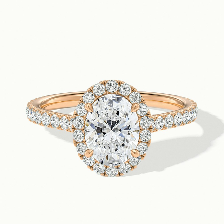 Zia 1.5 Carat Oval Halo Pave Lab Grown Engagement Ring in 10k Rose Gold