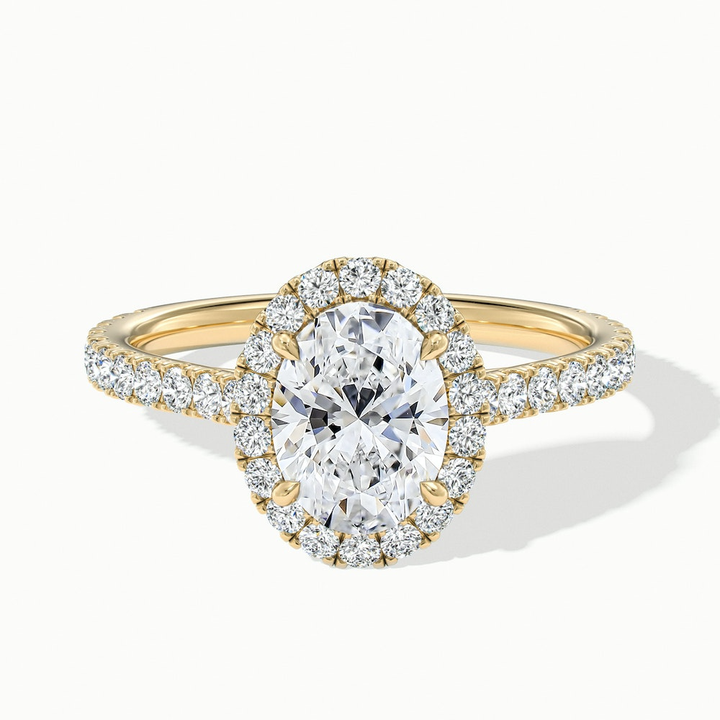 Maya 8 Carat Oval Halo Pave Moissanite Engagement Ring in 18k Yellow Gold