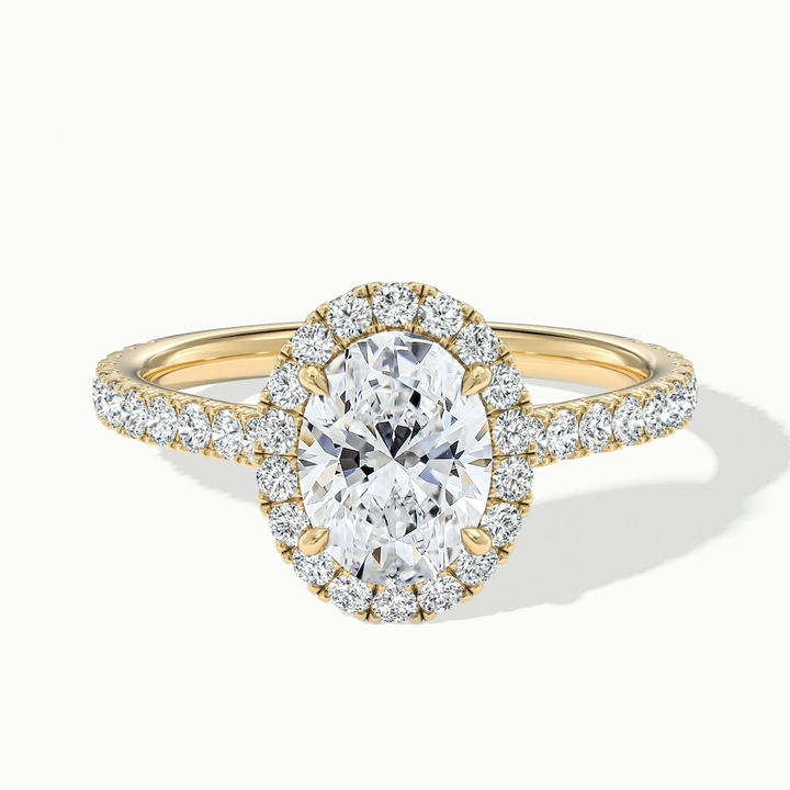 Adley 1.5 Carat Oval Halo Pave Moissanite Diamond Ring in 10k Yellow Gold