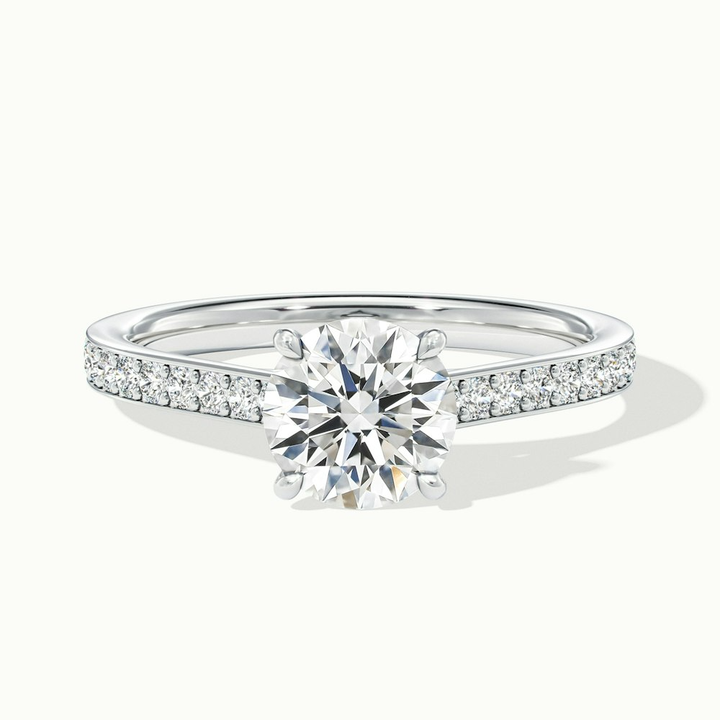 Nyra 1 Carat Round Cut Solitaire Pave Lab Grown Engagement Ring in 18k White Gold