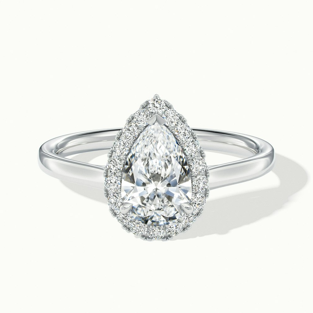 Arya 4.5 Carat Pear Halo Moissanite Diamond Ring in 14k White Gold