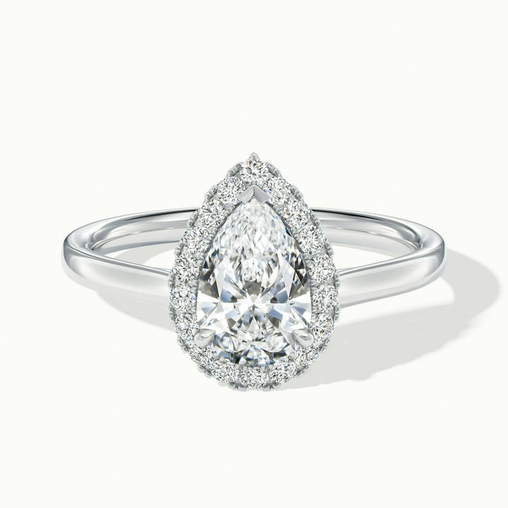 Arya 1 Carat Pear Halo Moissanite Diamond Ring in 14k White Gold
