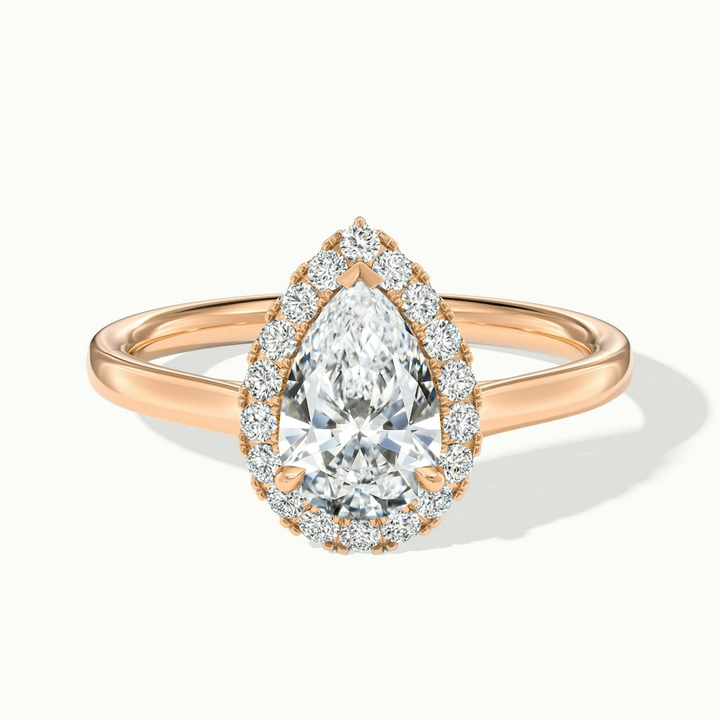 Arya 1 Carat Pear Halo Moissanite Diamond Ring in 18k Rose Gold