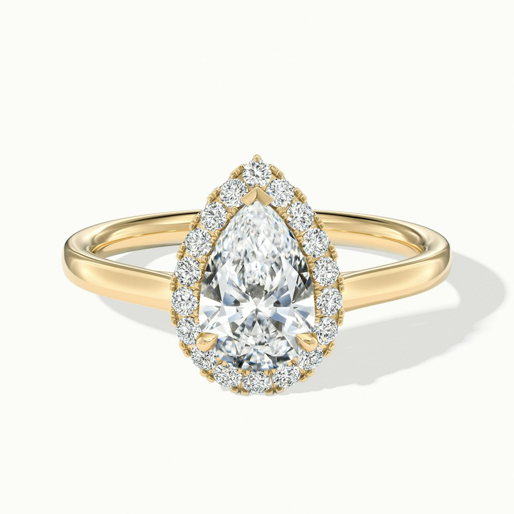 Luci 9 Carat Pear Halo Moissanite Diamond Ring in 18k Yellow Gold