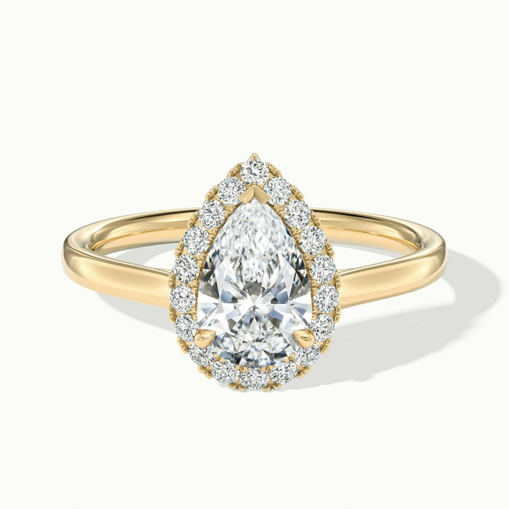 Arya 3 Carat Pear Halo Moissanite Diamond Ring in 18k Yellow Gold