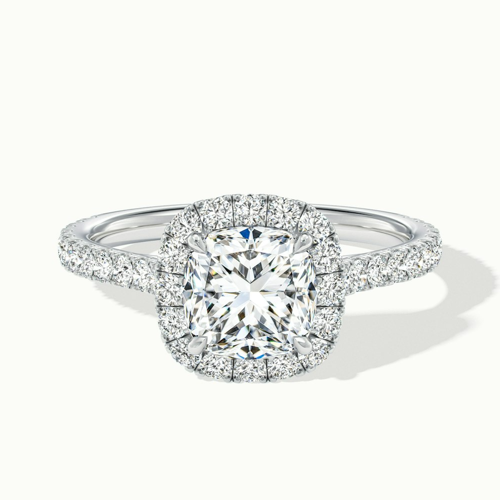 Isa 4.5 Carat Cushion Cut Halo Pave Lab Grown Engagement Ring in Platinum