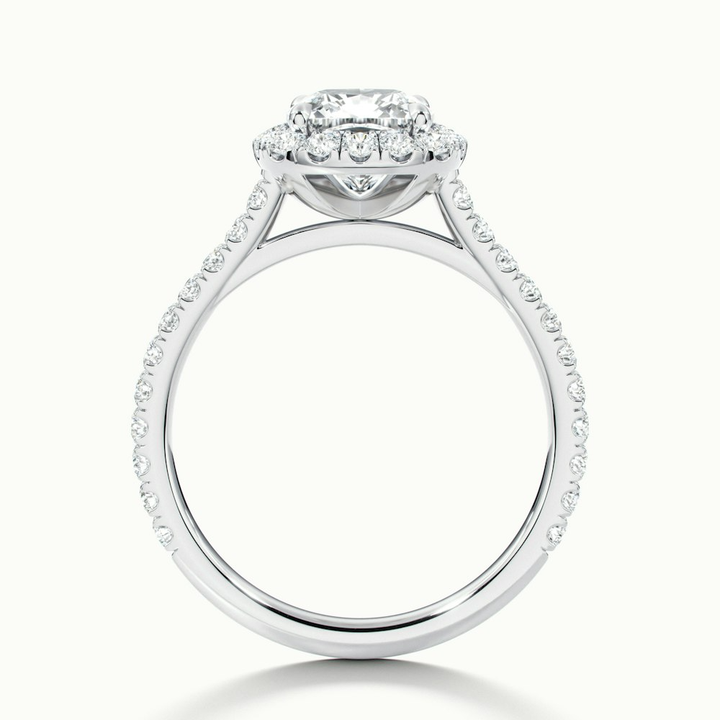 Jini 2 Carat Cushion Cut Halo Pave Moissanite Diamond Ring in 18k White Gold