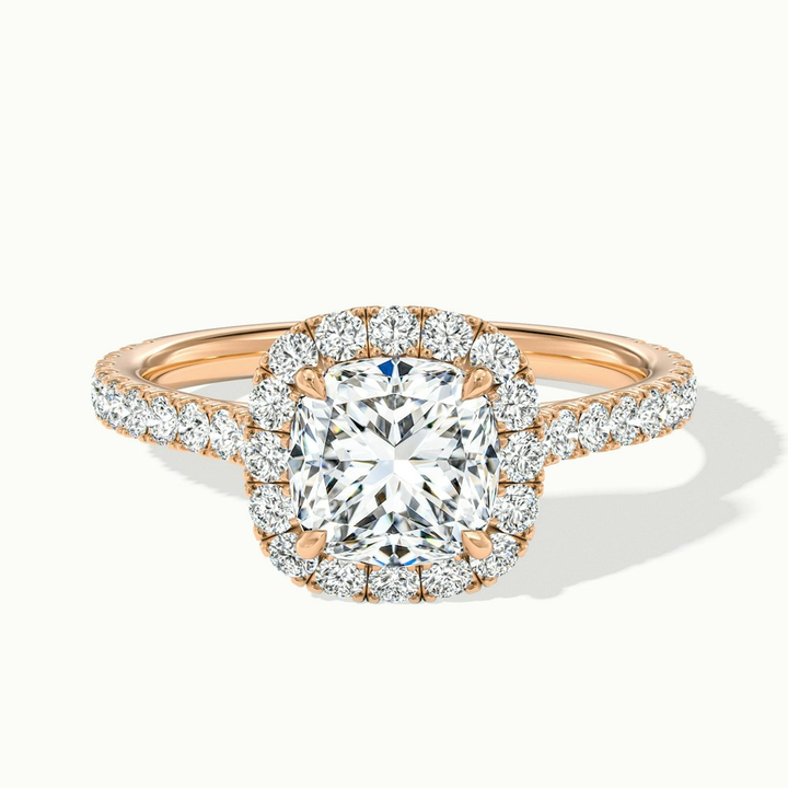 Jini 4 Carat Cushion Cut Halo Pave Moissanite Diamond Ring in 14k Rose Gold