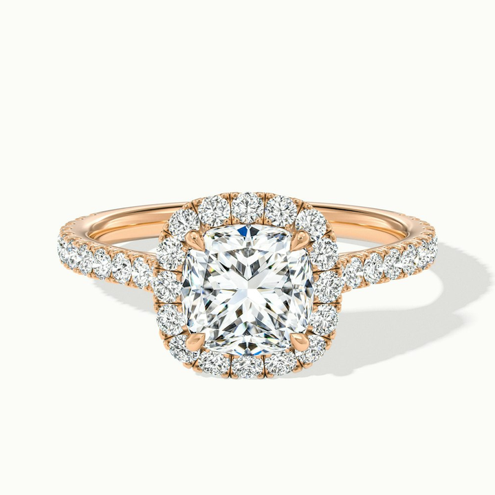 Isa 2.5 Carat Cushion Cut Halo Pave Lab Grown Engagement Ring in 14k Rose Gold