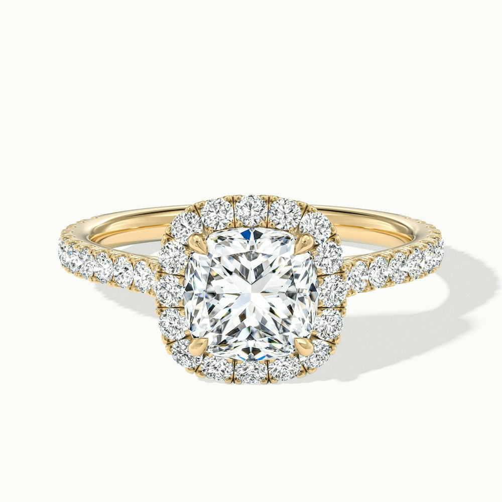 Lily 10 Carat Cushion Cut Halo Pave Moissanite Diamond Ring in 18k Yellow Gold