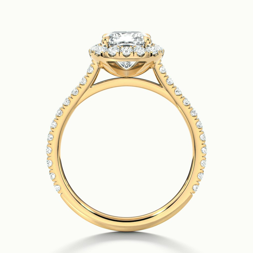 Jini 3 Carat Cushion Cut Halo Pave Moissanite Diamond Ring in 14k Yellow Gold