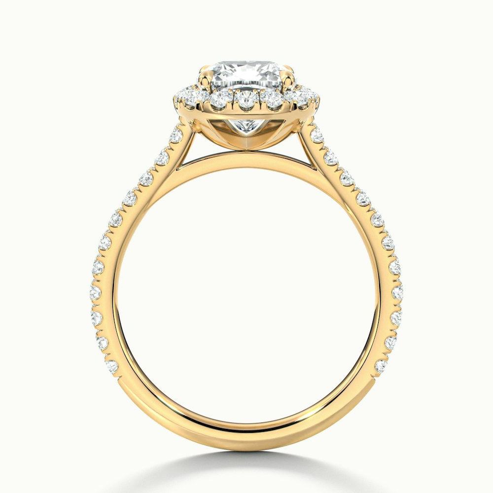 Jini 2 Carat Cushion Cut Halo Pave Moissanite Diamond Ring in 10k Yellow Gold