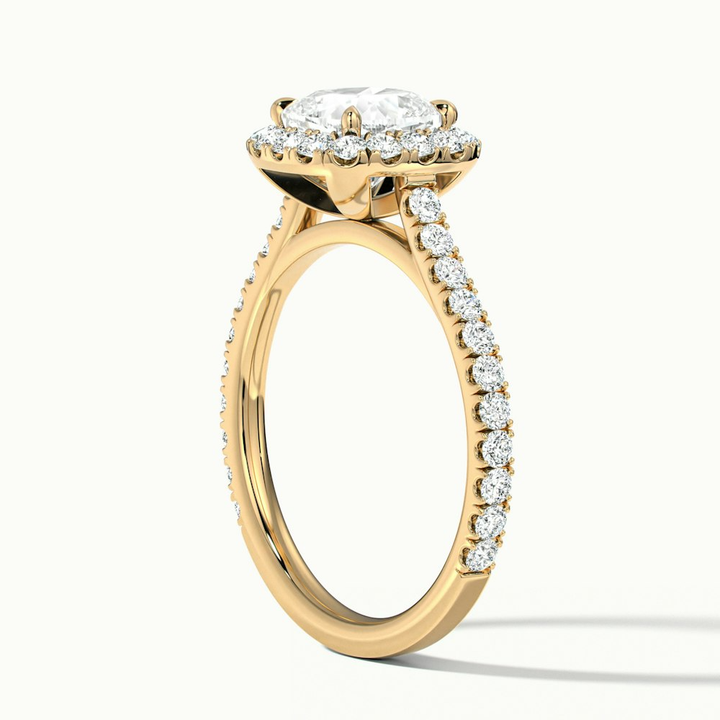 Jini 1 Carat Cushion Cut Halo Pave Moissanite Diamond Ring in 14k Yellow Gold