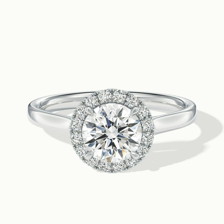 Bela 1.5 Carat Round Halo Pave Lab Grown Engagement Ring in 14k White Gold