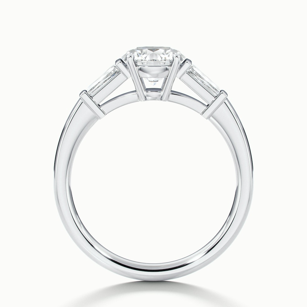 Kia 8 Carat Round 3 Stone Moissanite Diamond Ring With Side Baguette Diamonds in 14k White Gold